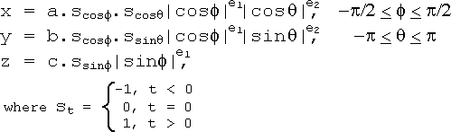 Parametric superellipsoid equations